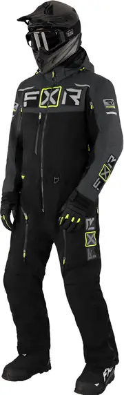 FXR Maverick Lite One Piece Snowmobile Suit, black-grey-yellow, Size XL for Men Black Grey Yellow