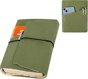 Kuskins Canvas Book Cover Sleeve, Adjustable Washable Book Protector, for Hardcover/Paperbacks with Pockets for Pen, Elastic Cord Binding, Soft Book Covers, Bookish Gifts for Book Lovers (Green)
