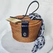 $199 Patricia Nash Woven Wicker Caselle Basket Purse Rattan Spring Blue Oceano