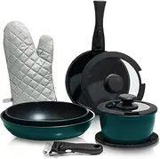 [Moss & Stone] Aluminum Pots and Pans Set Nonstick, Removable Handle Cookware, Stackable Pots and Pans Set, Dishwasher Safe, Induction Pots and Pans, Camping Cookware Set. (10 Pieces Blue)