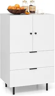 [Giantex] Sideboard Buffet Cabinet, 2-Door Serving Cupboard with Drawers & Storage Cabinet, Floor Coffee Bar Station with Metal Legs for Living Room, Dining Room, Kitchen, White