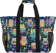 [sanluoli] Bag Collapsable Tote Bag For Beach Water Resistant with Handles Tote For Car, Cartoon Hand-painted Owl Group in Color_1, 1 size