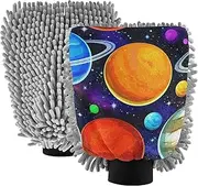 Wash Mitts for Car Washing Absorbent Chenille Microfiber Colorful Outer Space Planets Auto Cleaning Supplies Scrub Pad Scratch Free Soft, Large x 2 Pack