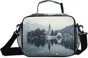 Landscape Winter Snow Insulated Lunch Box for Women Men - Ideal for Work, Picnics - Includes Adjustable Shoulder Strap