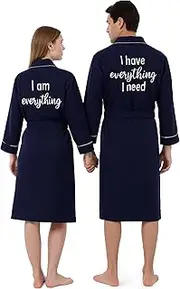 [Jecery] 2 Pack His and Hers Robes Gifts Cotton Waffle Kimono Embroidered Matching Robes Party Anniversary Wedding, Blue