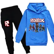 Roblox Printed Kids Boys Girls Casual Outfit Hoodie Tops Joggings Pants Tracksuit Set Activewear Blue 9-10Years