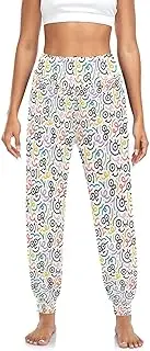 [Joisal] Funny Colorful Tropics Pattern Sweatpants Joggers for Women, Funny Colorful Line Doodle Face, Large