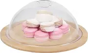 Bamboo Cake Stand Dessert Tray with Transparent Dome Cover Round Cake Pizza Plate for Party Wedding