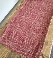 New Primitive Colonial RED COVERLET TABLE RUNNER Woven Topper 32"