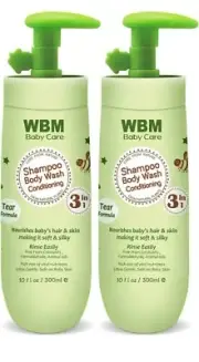 WBM Care 3 in 1 Baby Shampoo Body Wash & Conditioner 10oz x2 Hypoallergenic Tear