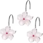 Vanda White Shower Curtain Hooks - Set of 12 White & Pink Flower Shower Curtain