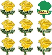 [MIDLE] 12/50/100Pcs Yellow Rose Pins Bulk 1.2“ -Valentine's Day Flower Enamel Lapel Pin Brooch Badge Gifts For Men Women Clothes Bags Hats
