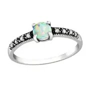 Silver Solitaire Fire Snow Engagement Ring