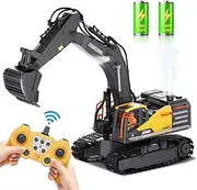 RC Excavator Toy for Boys - 2.4Ghz Remote Control Construction Vehicle, 11-Channel Excavator Toy with Metal Shovel, Lights, Sound & Spray, 2×30 Mins Gaming Time, Digger Toys for Kids 3-5 4-7 8-12.