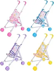 Baby Doll Stroller, Pretend Play Toy, Lightweight Foldable Design, Safety T Shaped Belt, Doll Play Accessory for Indoor and Outdoor Fun, 7.49x11.62x16.35 Inches