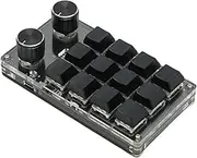 One Handed Macro Mechanical Keyboard, Mini Bluetooth Programmable Keypad 12 Keys 2 Knobs Gaming Keypad, USB Blue Switch Plug and Play Programmable Keypad for Gaming Media (Black)