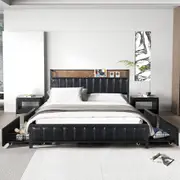 Levede Queen Bed Frame PU Mattress Base Storage Drawer Headboard USB Charge