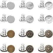 12 Sets 17mm Replacement Jean Buttons, SourceTon No Sewing Detachable Pants Waist Instant Button, Adjustable Removable Jeans Button Kits