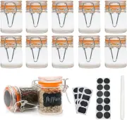 1.7 Oz Mini Glass Spice Jars with Labels, Small Stash Jars with Airtight Hinged