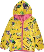 [GuoChe] Toddler Girl Fleece Jacket Mardi Gras Golden Carnival Masks Winter Coat Toddler Girl pink Stylish Baby Boy Clothes 3T