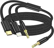 3 in 1 Aux Audio Cord for iPhone [Apple Mfi Certified], USB C to 3.5mm Aux, Lightning to 3.5mm Aux Cable Fit with iPhone 16 15 14 13 12, Pixel 9 8 7, Galaxy S24 S23, iPad/MacBook Pro to Car Stereo