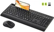 Wireless Keyboard Mouse Set, seenda Bluetooth Keyboard with Mouse, Ergonomic for Multiple Devices with Wrist Rest, Phone Holder, Quiet Wireless Keyboard Full Size for Windows, Laptop, MacBook, Pad,