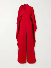 [Elie Saab] Elie Saab - Appliquéd Cape-effect Cady Jumpsuit - Red - FR 38 FR 38 Red