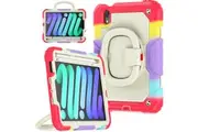 iPad Mini 7 2024 8.3 Inch Rotatable Handle Ring Folding Stand Case with Screen Protector-RainbowRed