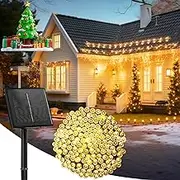 Solar String Lights for Outdoor, 12M 100 LED Christmas Solar String Lights with 8 Lighting Modes, IP65 Waterproof Solar Lights Outdoor, Solar Lights for Outside Tree Party Decor (Warm White)
