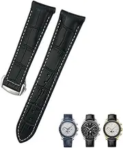 [BANDKIT] 19mm 20mm 21mm Curved Leather Cowhide Watch Band Fit for Omega Speedmaster Seamaster 300 AT150 Sxwatch Watch Strap