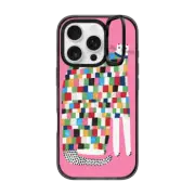 iPhone 16 Pro Impact Ring Stand Case MagSafe Compatible CHECKED CAT by Daria Solak Illustrations