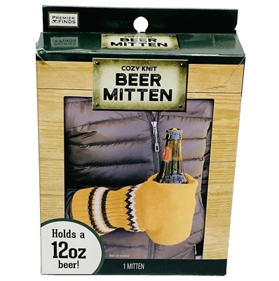 Knit Stitched Beer Mitten Gloves Drink Holder White Elephant Gag Gift Tailgating