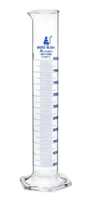 Eisco Labs 500ml Graduated Cylinder, Class A - Blue Graduations, Hexagonal Base