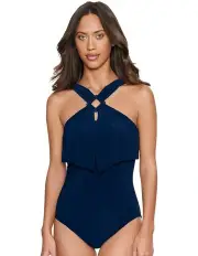 [Magicsuit] Square Cut Liza High Neck Shaping Swimsuit in Navy