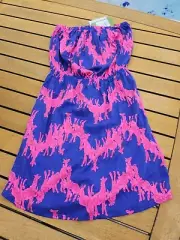 NEW Lilly Pulitzer Women's XS Windsor Dress Neck In Neck Pink Iris Blue NWT