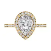 14K Yellow Gold Halo Promise Ring, 2.38 ct Pear Cut Simulated Diamond