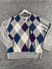 Tricots St. Raphael Sweater Mens Extra Large Gray Argyle Pullover Diamond N172
