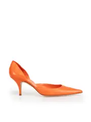 Orange Leather Pointed Toe Pumps