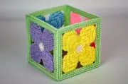 Spring Flowers CANDLE HOLDER Pastel Plastic Canvas Cube COMPLETED