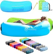 Nevlers 2 Pack Blue & Green Inflatable Loungers Air Sofa | Perfect for Beach Chair Camping Chairs or Portable Hammock & Includes Travel Bag Pouch & Pockets | Camping Accessories Blow Up Lounger