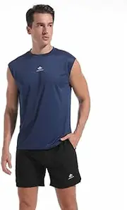 [LORSPORTCH] Mens Sleeveless Tank Top Athletic Undershirts Bodybuilding Workout Gym Fitness Running T-Shirt, Navy, L