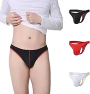 [POPMOOD] Men's Sexy Thong Underwear, Cotton G-String Low Rise Underpants Red/Black/White 3 Pack