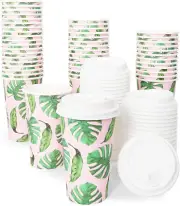 48 Pack Disposable 16Oz Coffee Cups with Lids, Paper to Go Coffee Cups for Theme