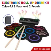 Portable Electronic Roll Up Drum Kit Silicone 9 Pads Electric Hand Roll Drum Set