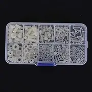 270pcs Box M2 M2.5 M3 M4 M5 Nylon Screw Nut Washer Assortment Kit Hardware Fasteners Set for Home DIY Repairs (White 270pcs Nylon Screw Set)