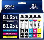 [Ondula] 812XL Ink Cartridge New Upgraded Chips, Compatible for Epson Workforce Pro WF-3820 WF-3825 WF-4830 WF-4835 Printer (2 Black, 1 Cyan, 1 Magenta, 1 Yellow, 5-Pack)