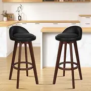 ALFORDSON Swivel Bar Stools, 2Pcs Liam Black Brown Kitchen Barstools with Footrest, Dining Chair Counter Stool Chair for Home Bar Dining Room