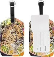 [MyDaily] Tropical Cheetah Boho Style Luggage Tag PU Leather Bag Suitcases Baggage Label