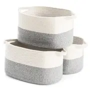 Cotton Rope Woven Storage Basket, Used for Baby Hamper Toy White&Grey-3PCS