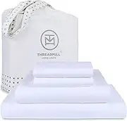 Threadmill 100% Supima Cotton Sheets King Size - 1200 Thread Count, 4Pc King Size Sheets Set, Smooth Sateen Weave King Sheets, Ultra Luxury Bed Sheets, 17" Deep Pocket King Sheet Set - White Sheets